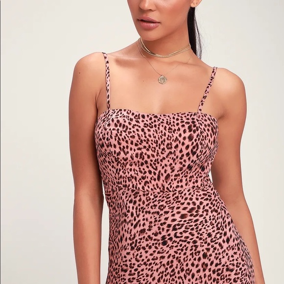 Lulu’s Wild Child Blush Pink Leopard Print Midi Dress - Picture 5 of 6